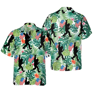 Tropical Hold Floral USA Flag Bigfoot Hawaiian Shirt