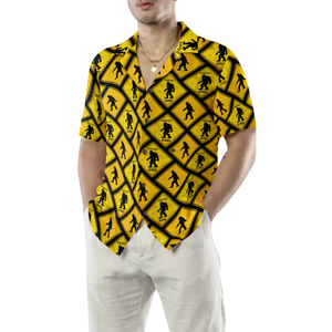 Yellow Square Diamond Pattern Caution Signs Bigfoot Hawaiian Shirt