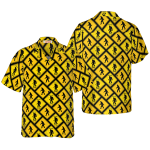 Yellow Square Diamond Pattern Caution Signs Bigfoot Hawaiian Shirt