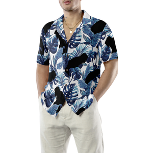 White And Navy Blue Tropical Floral Bigfoot Shirt