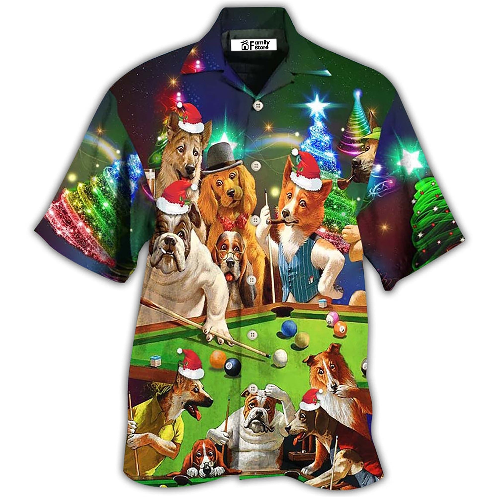 Billiard Vintage Dogs Merry Christmas - Hawaiian Shirt