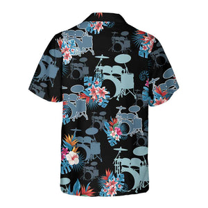 Blue Tropical Flower Drum Hawaiian Shirt, Drum Shirt For Men