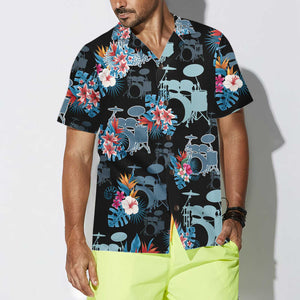 Blue Tropical Flower Drum Hawaiian Shirt, Drum Shirt For Men
