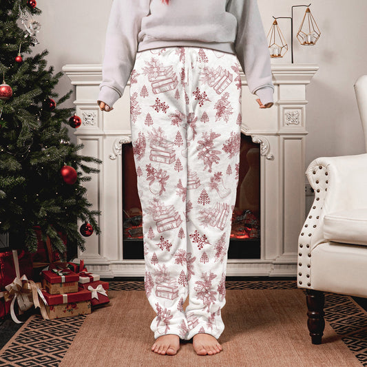 Book Wine Baking Knitting Lover Toile De Jouy Personalized Fleece Pajama Pants_1