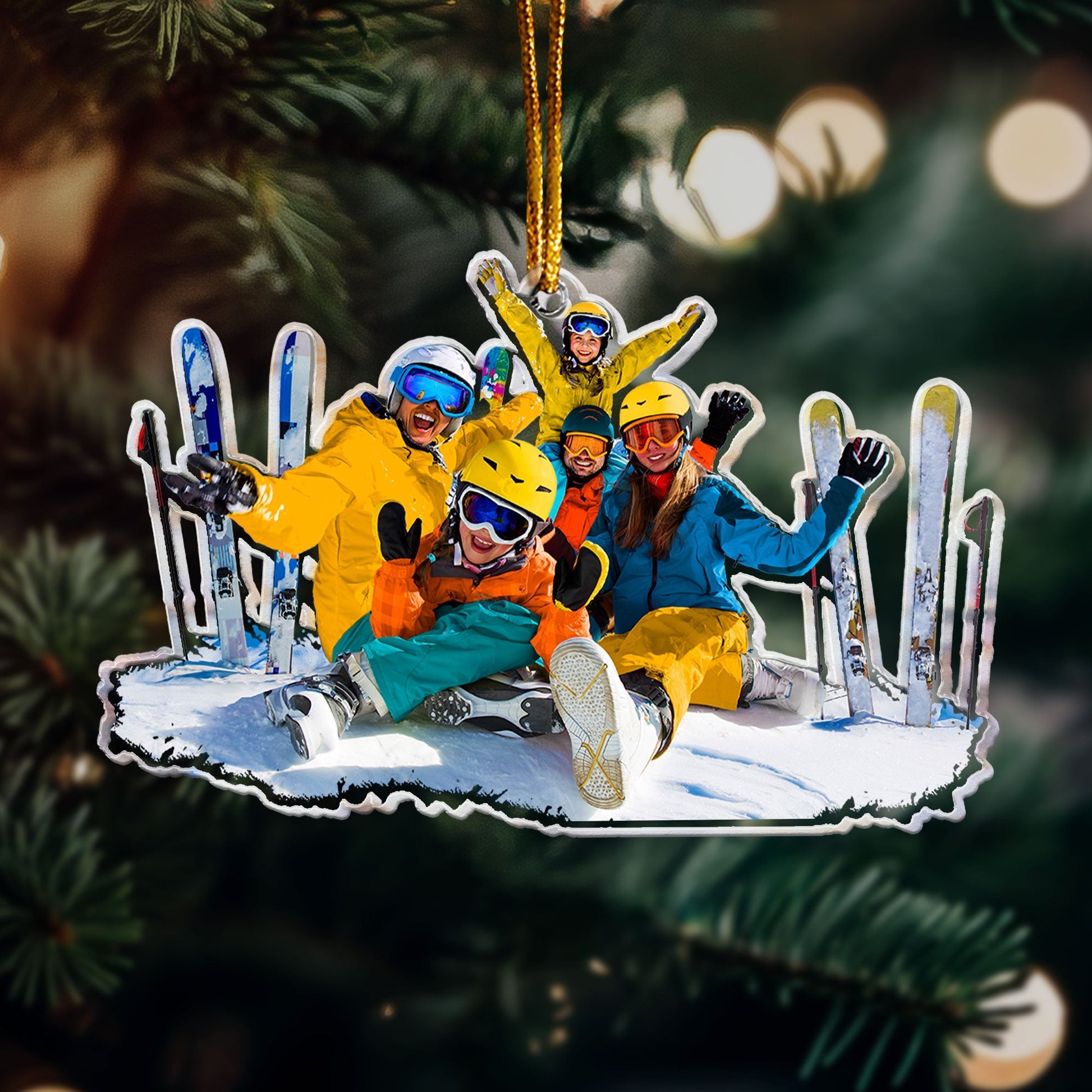 Custom Photo Skiing Gifts For Snow Skiers Family Friends - Personalized Acrylic Photo Ornament