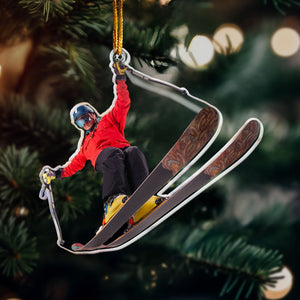 Custom Photo Skiing Gifts For Snow Skiers Family Friends - Personalized Acrylic Photo Ornament