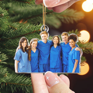 Custom Photo Christmas Gift For Nurse Besties - Personalized Acrylic Photo Ornament