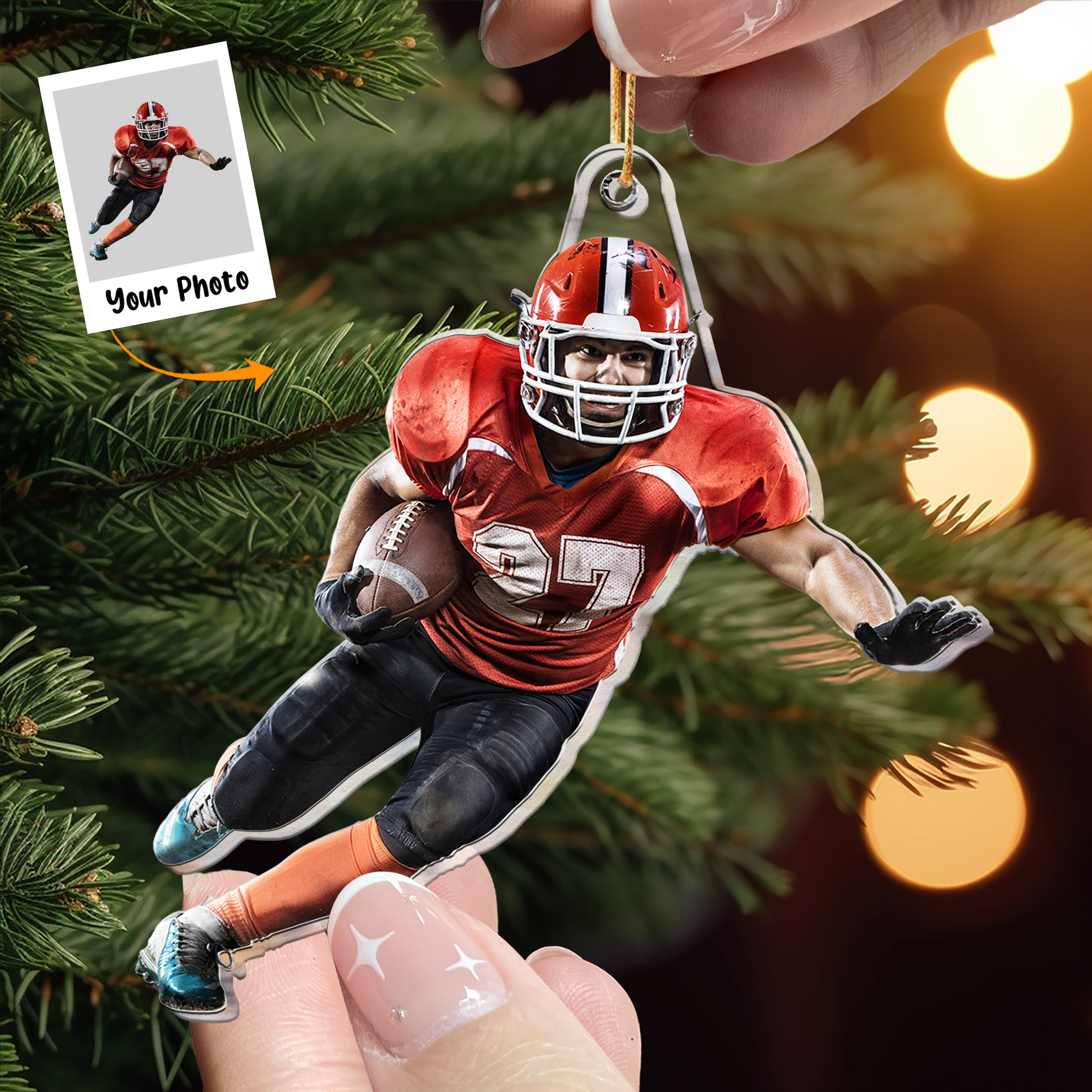 Custom Photo Ornament For American Football Players - Personalized Shaped Acrylic Photo Ornament