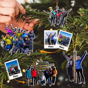 Custom Photo Hiking And Trekking Group Of Friends - Personalized Acrylic Photo Ornament