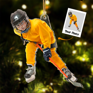 Custom Photo Hockey Players Gift for Son, Grandson - Personalized Acrylic Photo Ornament