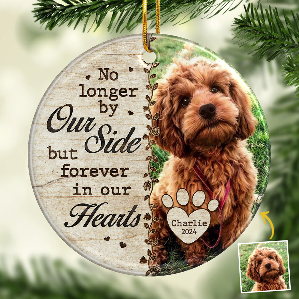 Custom Photo No Longer By Our Side - Personalized Ceramic Ornament - Christmas Gift, Sympathy Gift For Pet Owners, Pet Lovers - NH96