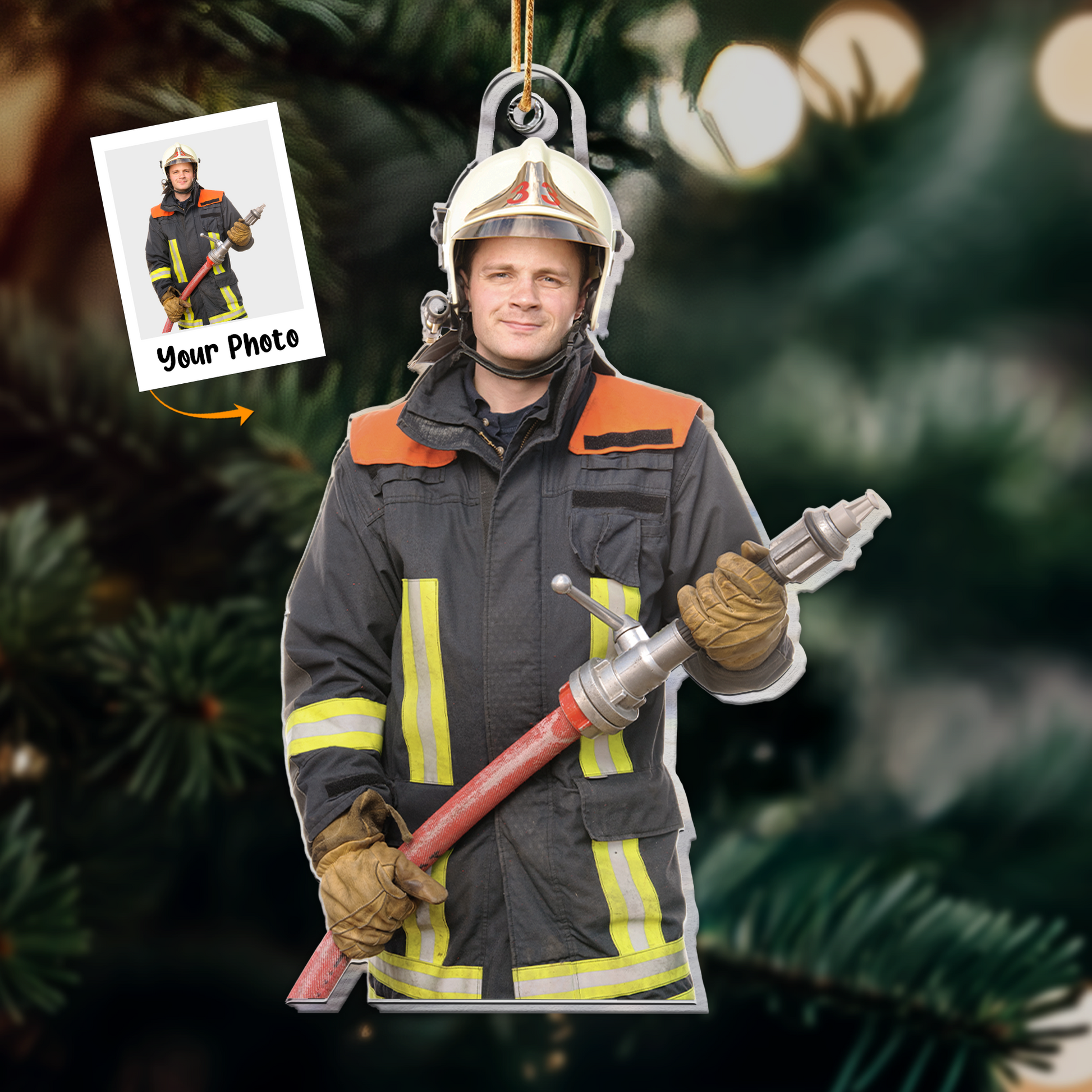 Custom Photo Firefighter Christmas Ornament Gift For Family - Personalized Acrylic Photo Ornament