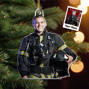 Custom Photo Firefighter Christmas Ornament Gift For Family - Personalized Acrylic Photo Ornament