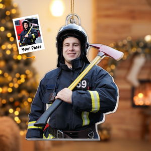 Custom Photo Firefighter Christmas Ornament Gift For Family - Personalized Acrylic Photo Ornament