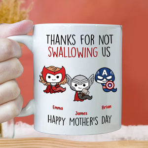 Thank Super Mom For Not Swallowing Us - Gift For Mom, Grandmother - Personalized Ceramic Mug