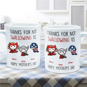 Thank Super Mom For Not Swallowing Us - Gift For Mom, Grandmother - Personalized Ceramic Mug