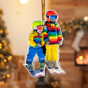 Custom Photo Skiing Gifts For Snow Skiers Family Friends - Personalized Acrylic Photo Ornament