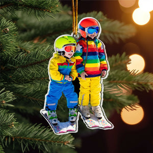 Custom Photo Skiing Gifts For Snow Skiers Family Friends - Personalized Acrylic Photo Ornament