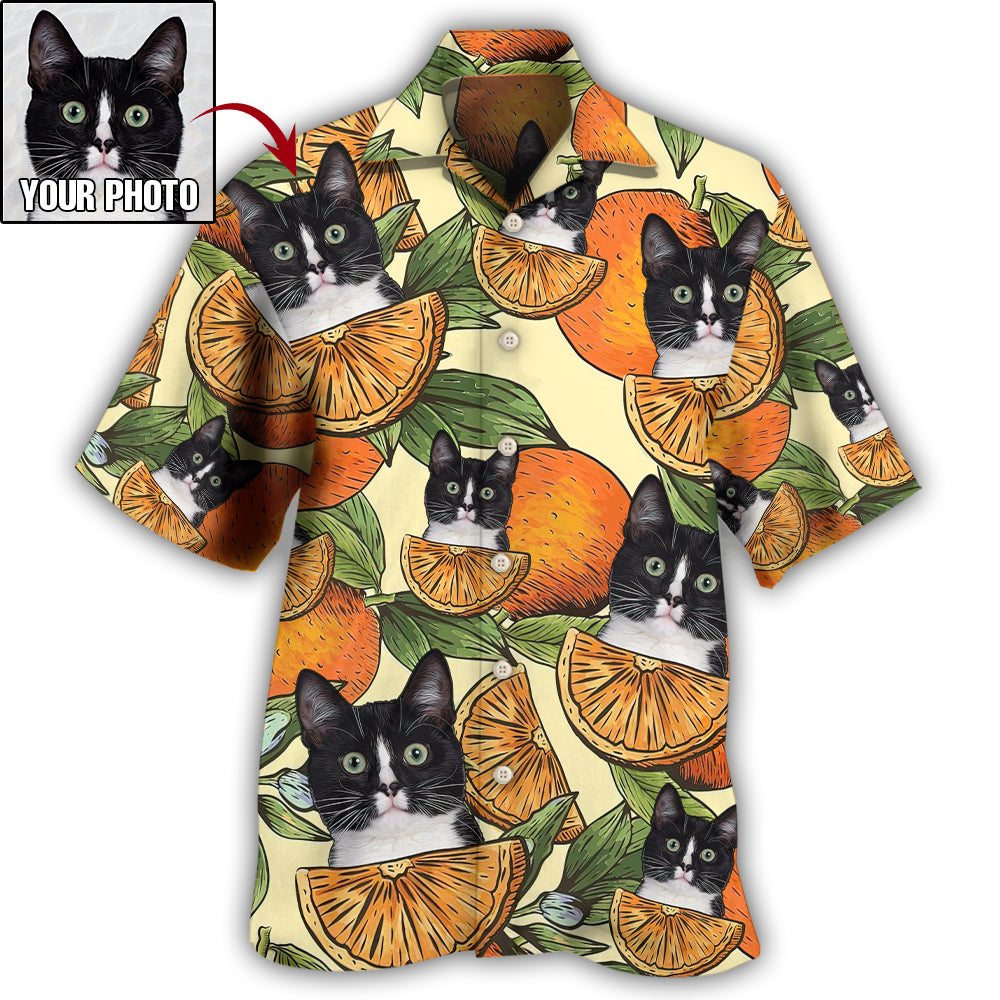 Custom Photo Cat And Orange Tropical For Pet Lovers- Personalized Hawaiian Shirt