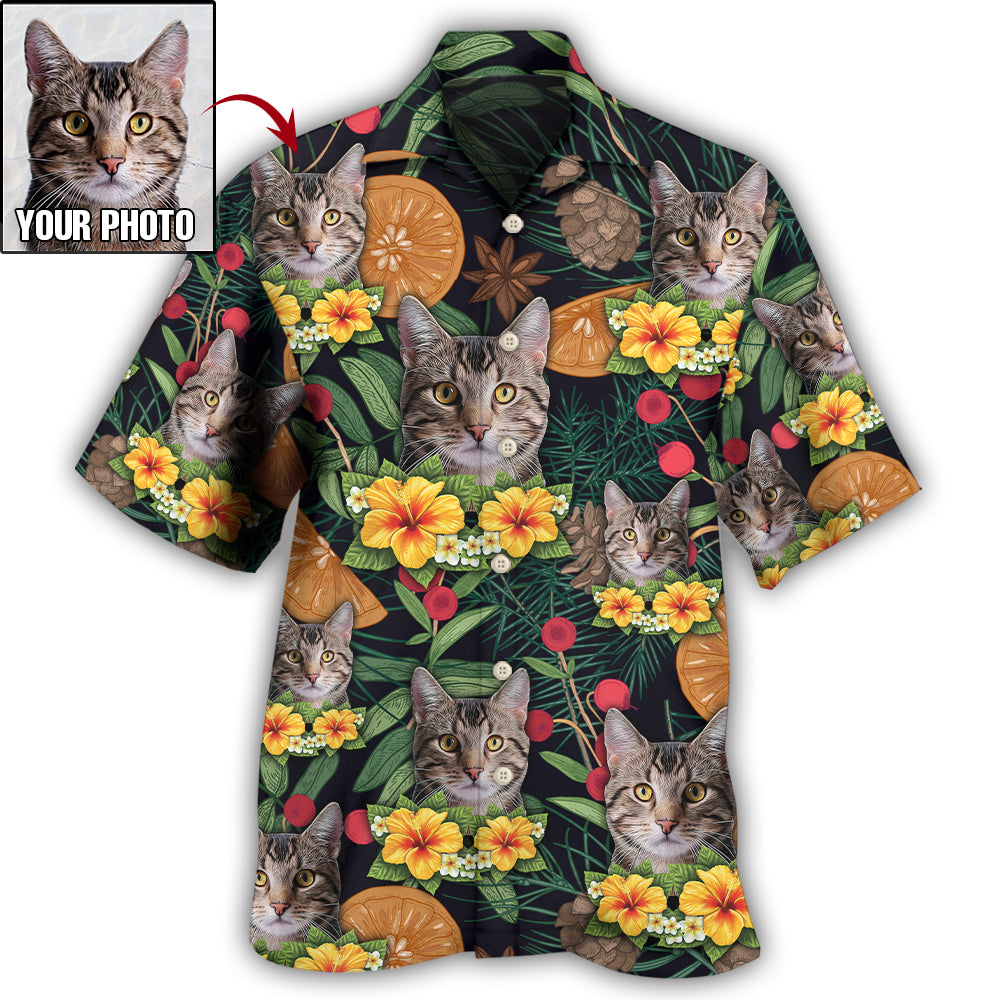 Custom Photo Cat Tropical Flower For Pet Lovers - Personalized Hawaiian Shirt