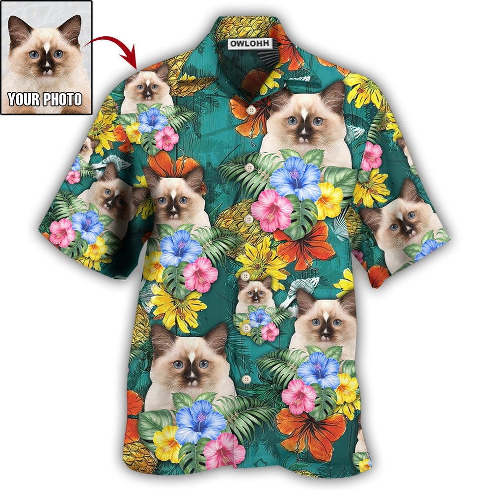 Custom Photo Cat Tropical For Pet Lovers - Personalized Hawaiian Shirt