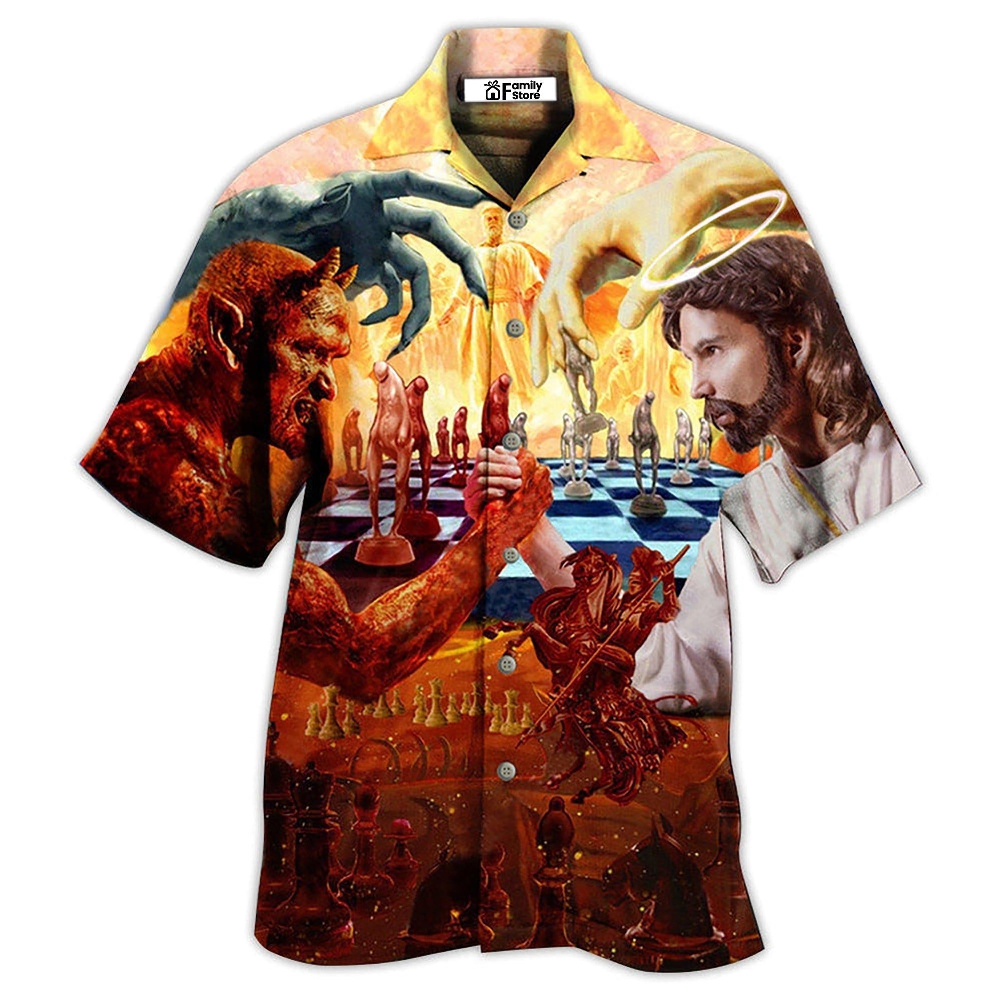 Chess Battle Satan Vs Jesus Cool Style - Hawaiian Shirt