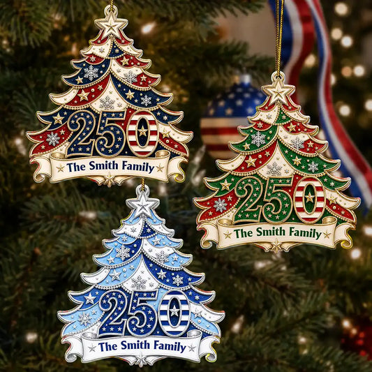 LA02. USA 250th Anniversary Patriotic Christmas Tree Gift For Family - Personalized Acrylic Ornament