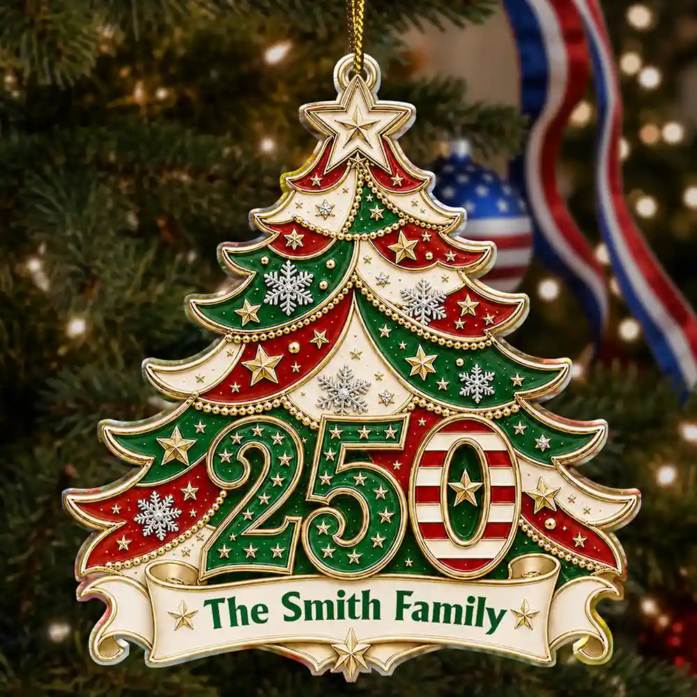 LA02. USA 250th Anniversary Patriotic Christmas Tree Gift For Family - Personalized Acrylic Ornament