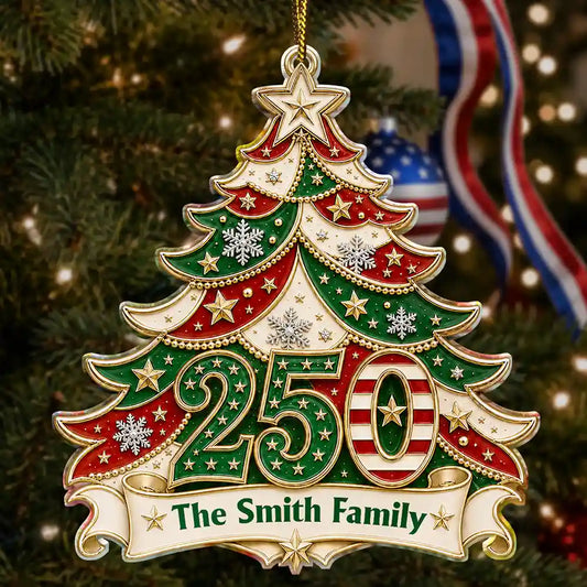 LA02. USA 250th Anniversary Patriotic Christmas Tree Gift For Family - Personalized Acrylic Ornament
