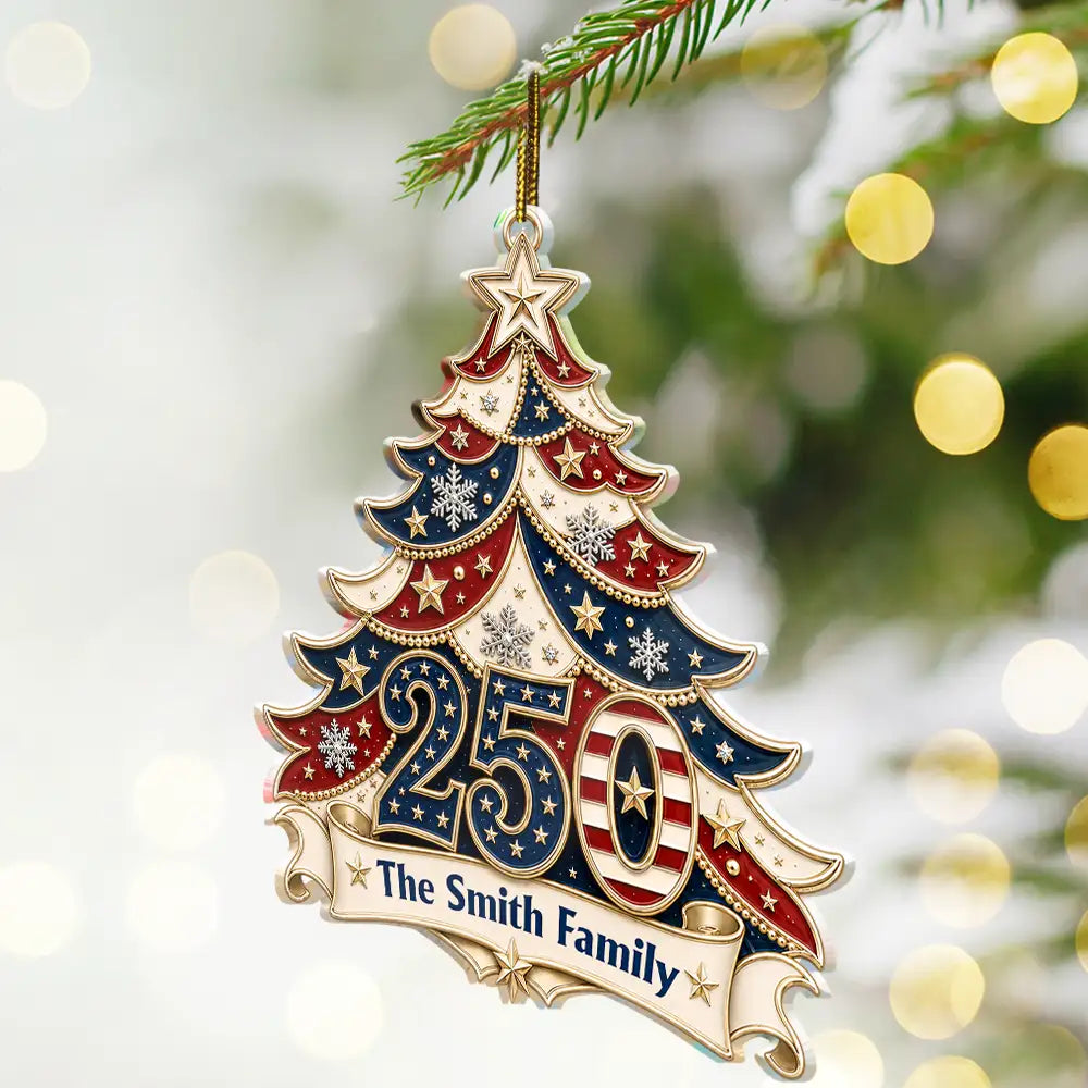 LA02. USA 250th Anniversary Patriotic Christmas Tree Gift For Family - Personalized Acrylic Ornament