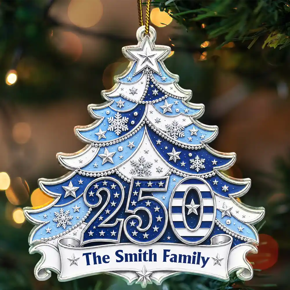 USA 250th Anniversary Patriotic Christmas Tree Gift For Family - Personalized Acrylic Ornament