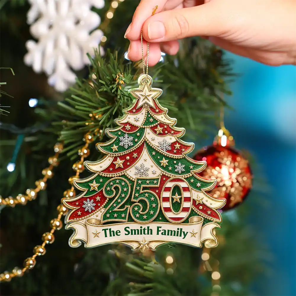 LA02. USA 250th Anniversary Patriotic Christmas Tree Gift For Family - Personalized Acrylic Ornament