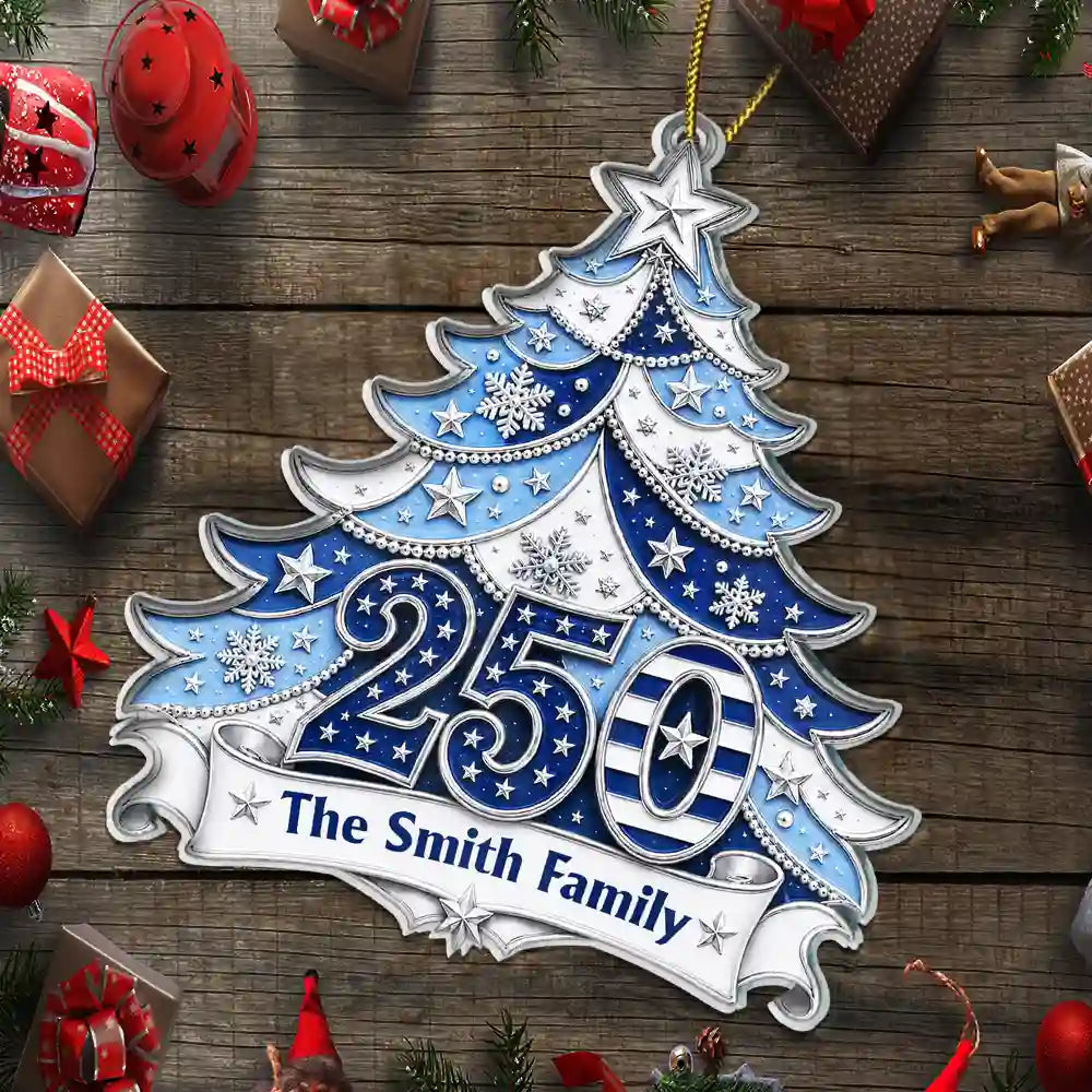 LA02. USA 250th Anniversary Patriotic Christmas Tree Gift For Family - Personalized Acrylic Ornament