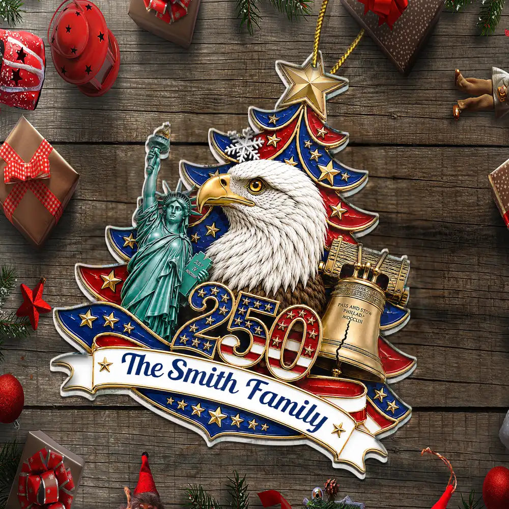 USA 250th Anniversary Eagle Liberty Bell Patriotic Gift For Family - Personalized Acrylic Ornament LA02