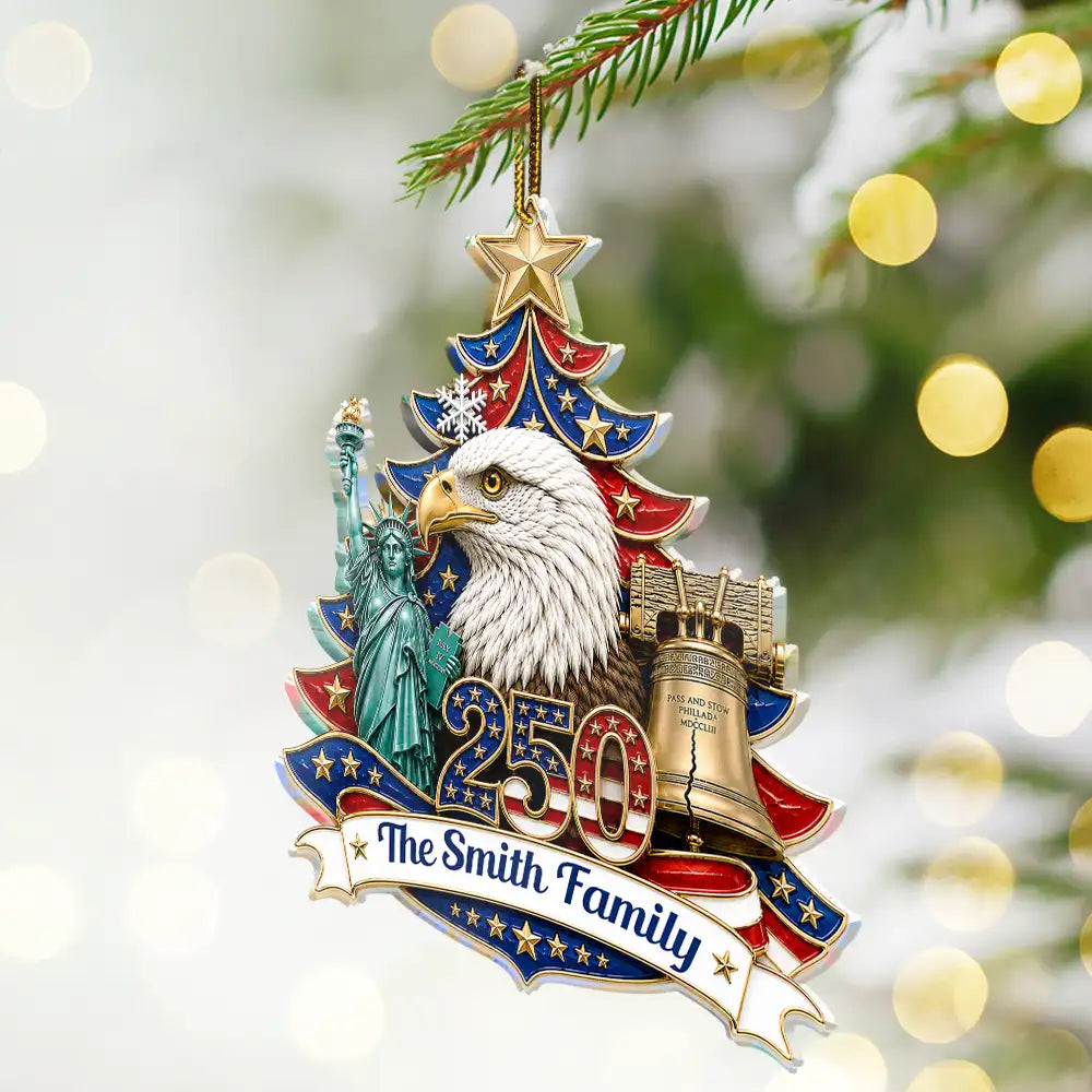 USA 250th Anniversary Eagle Liberty Bell Patriotic Gift For Family - Personalized Acrylic Ornament LA02