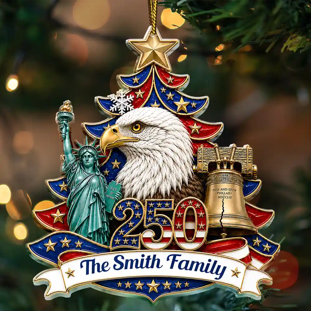 USA 250th Anniversary Eagle Liberty Bell Patriotic Gift For Family - Personalized Acrylic Ornament LA02