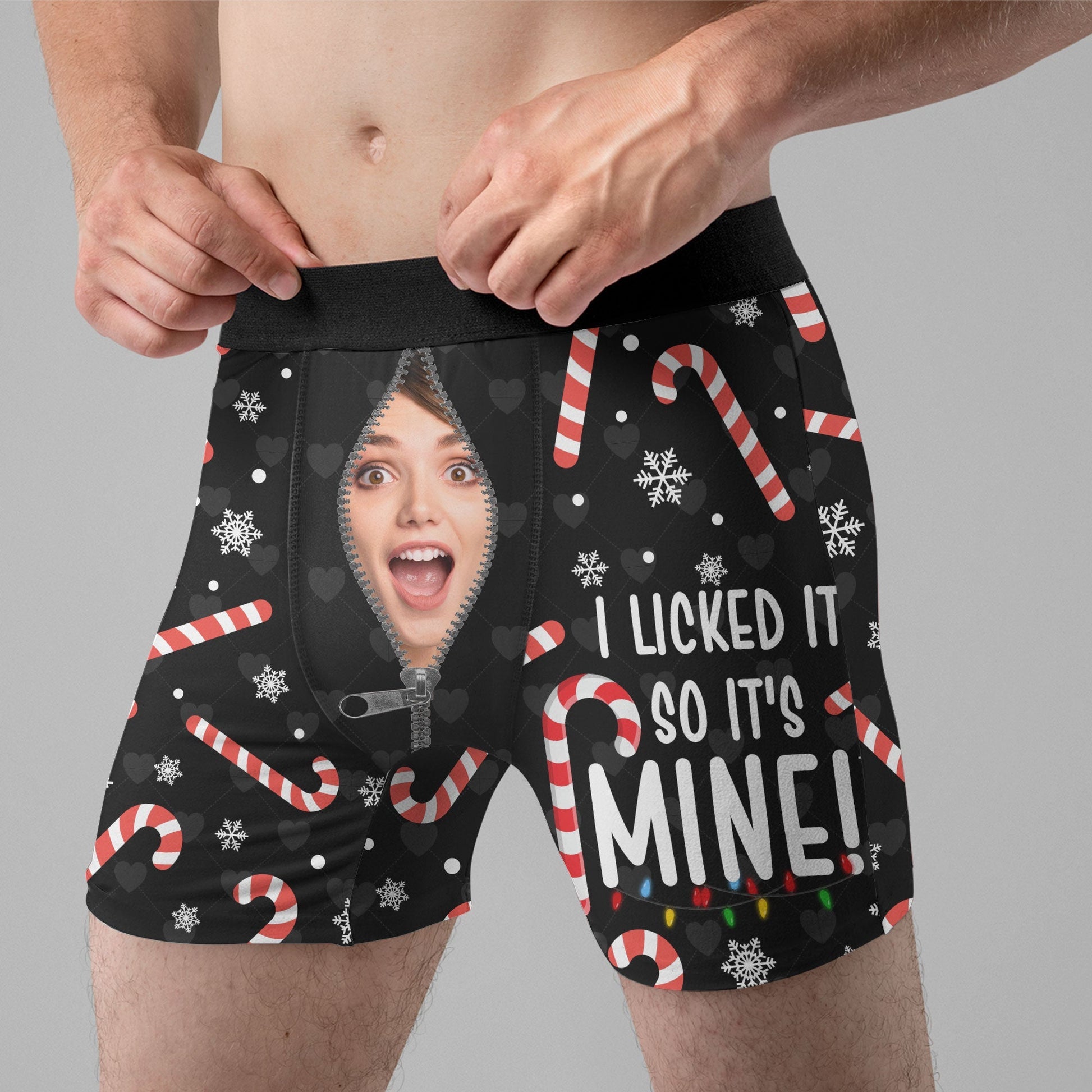 Custom Photo I Licked It So It's Mine Christmas - Gift For Boyfriend, Husband, Anniversary - Funny Personalized Custom Boxer Briefs, Men's Boxers