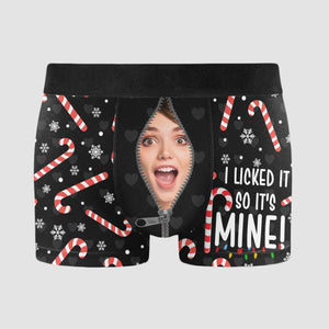 Custom Photo I Licked It So It's Mine - Gift For Boyfriend, Husband, Anniversary - Funny Personalized Custom Boxer Briefs, Men's Boxers