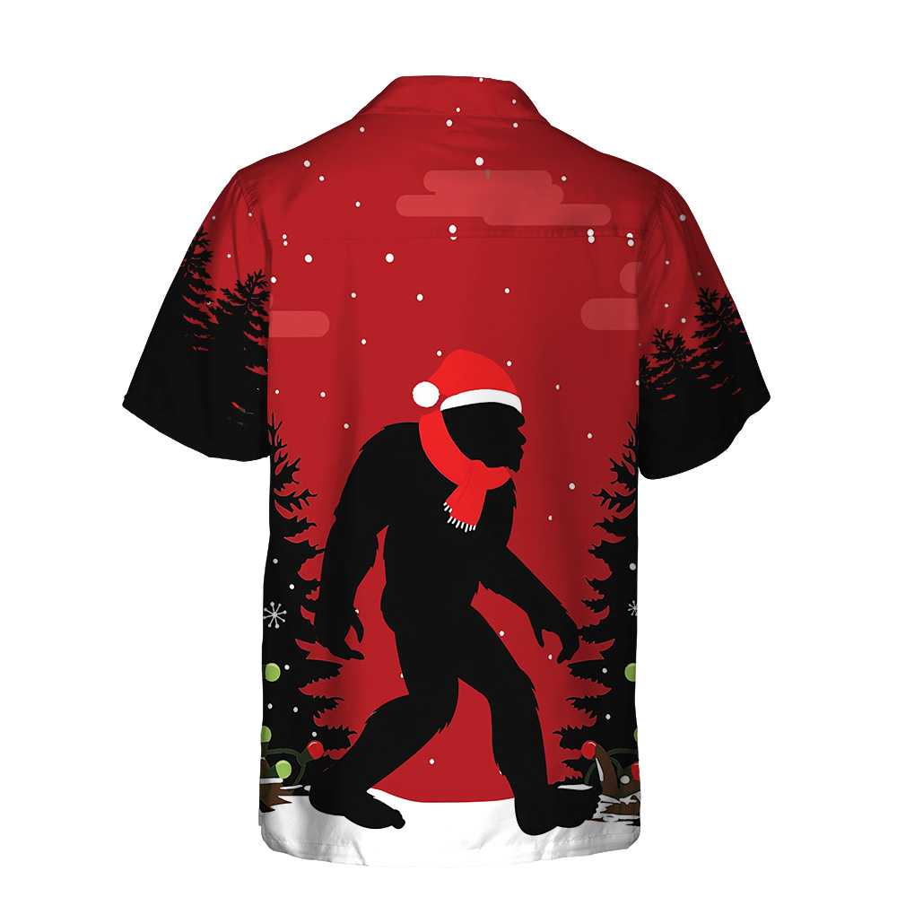 Christmas Bigfoot In The Forest Hawaiian Shirt, Funny Christmas Bigfoot Shirt