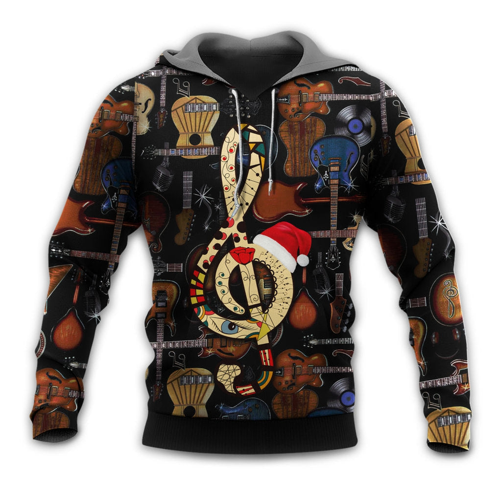 Christmas Guitar Happiness With Santa Hat - Hoodie