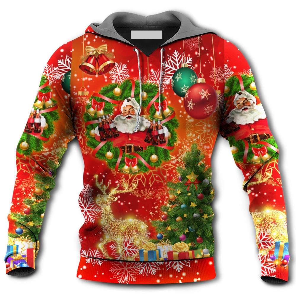 Santa Claus Drinking Christmas Tree Red Light - Hoodie