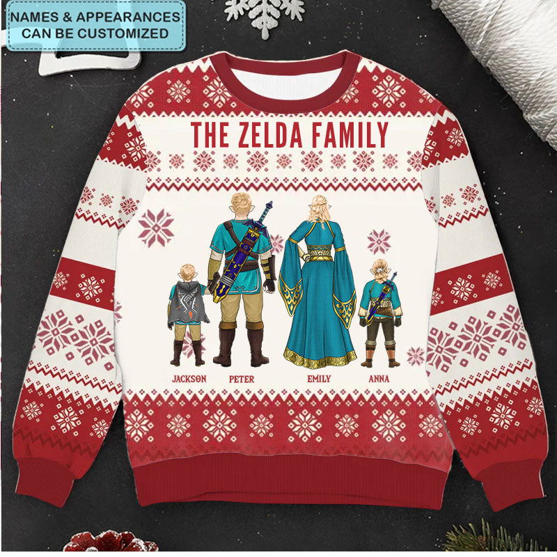 Christmas Zelda Family - Personalized Custom Ugly Sweatshirt - Christmas Gift For Family, Family Members - CL07 DAD MOM PT