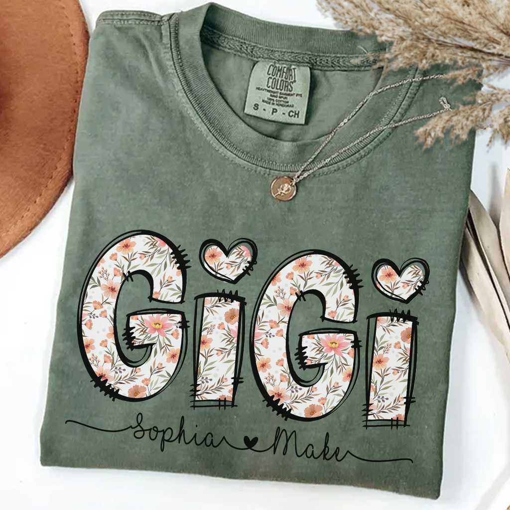 Comfort Colors Vintage Floral Gigi Shirt Cute Grandma Gift Trendy Flower Name Tee Soft Retro Boho Style 2 FbKHm