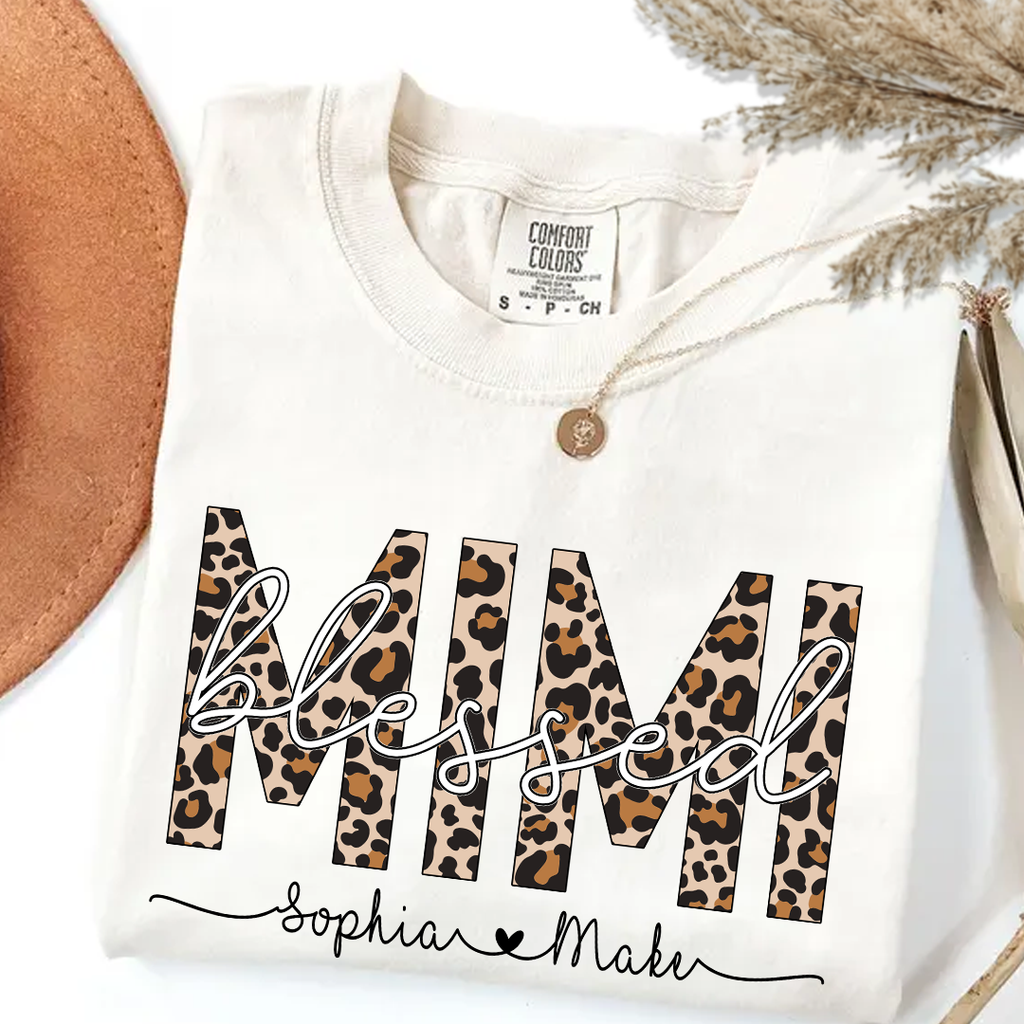 Comfort Colors_C2_AE Blessed Mimi Leopard Print T Shirt _E2_80_93 Personalized Grandma Tee with Grandkids Names _E2_80_93 Custom Gift for Mimi 3 JKWmB