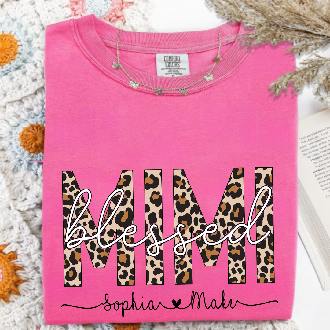 Comfort Colors_C2_AE Blessed Mimi Leopard Print T Shirt _E2_80_93 Personalized Grandma Tee with Grandkids Names _E2_80_93 Custom Gift for Mimi_Crunchberry_S 1 LhXCZ