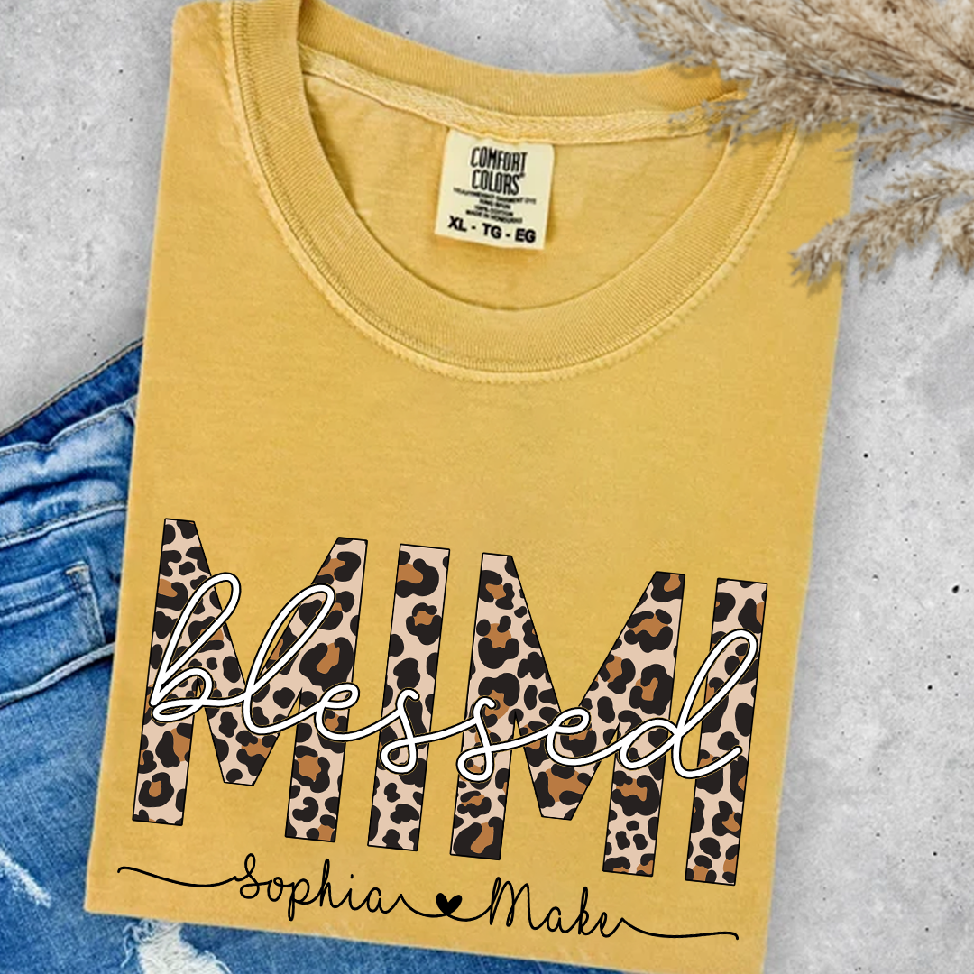 Comfort Colors_C2_AE Blessed Mimi Leopard Print T Shirt _E2_80_93 Personalized Grandma Tee with Grandkids Names _E2_80_93 Custom Gift for Mimi_Mustard_S 1 EqnSc