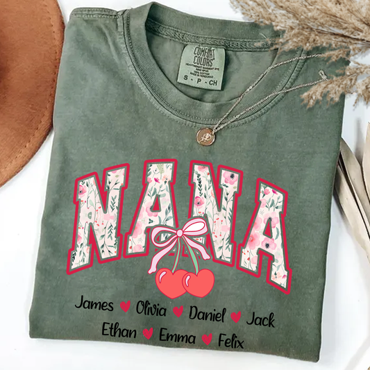 Comfort Colors_C2_AE Cherry Bow Coquette Nana Custom Mom Grandma With Grandkids Gift for Grandma_Moss_S 1 ngGNO