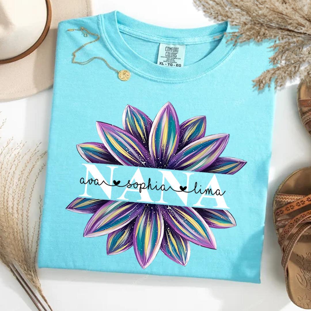 Comfort Colors_C2_AE Flower Grandma Shirt Custom Grandma And Grandkids Shirt_Lagoon Blue_S 1_with_co_lau 9cacL