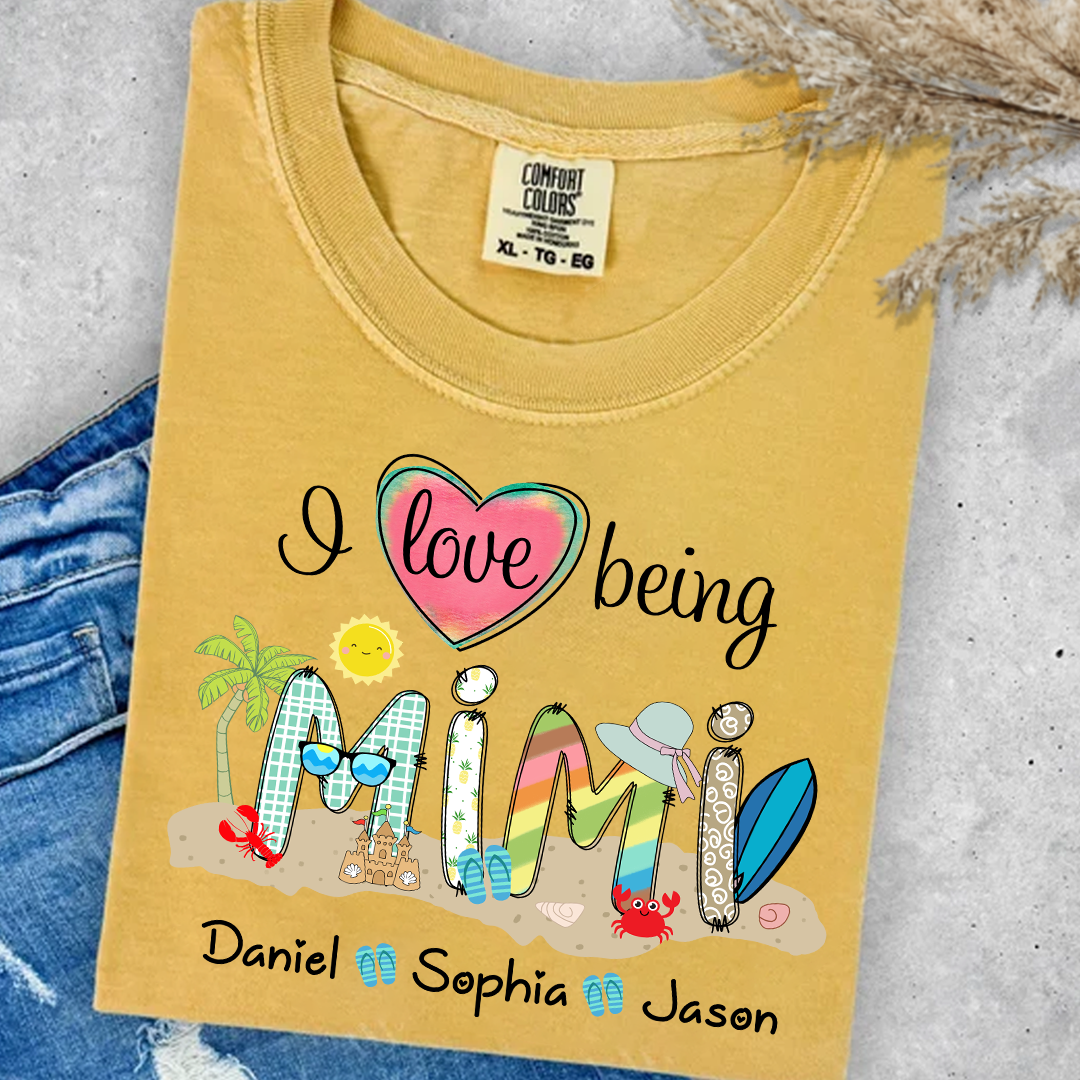 Comfort Colors_C2_AE I Love Being Grandma Summer Shirt Custom Grandma And Grandkids Shirt_Mustard_S 1 jPsNL