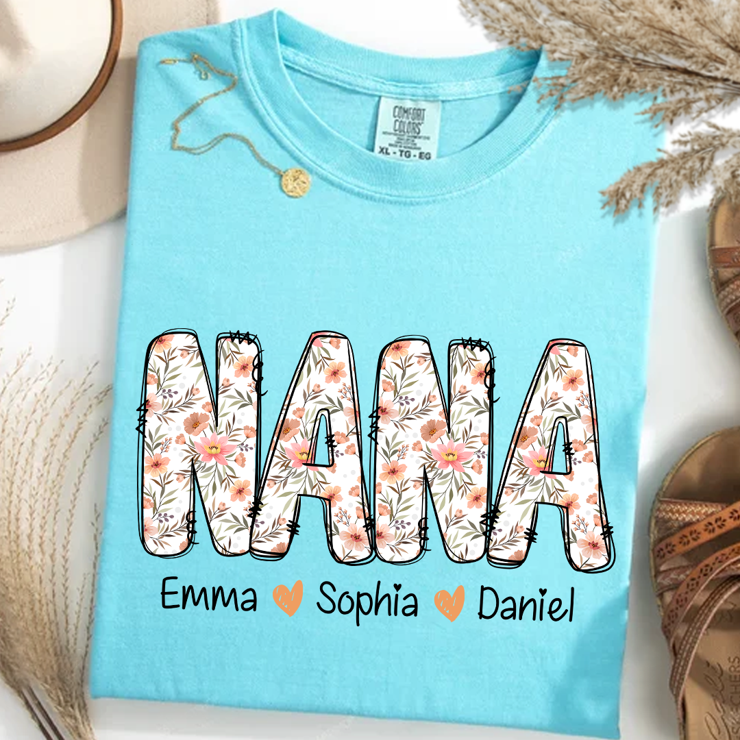 Comfort Colors_C2_AE Nana Flower 2025 Shirt Custom Grandma And Grandkids Shirt_Lagoon Blue_S 1 RRpJH
